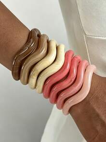 8 pièces/4 pièces/1 pièce Bracelet jonc ouvert vintage élégant Y2K, décontracté, en résine. Convient pour un port quotidien, une fête, des vacances à la plage, des voyages. Empilable. Cadeau. - Multicolore - Voir 12