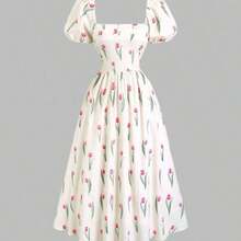 . .  Vestido largo de verano elegante con estampado floral de tulipanes de alta calidad y gracia elegante - Multicolor - Ver 1
