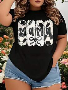 Plus Size Soccer Jersey For Mom, Unisex And Women's - White T-Shirt With Soccer Mom Print, Bow And Ball, Round Neck, Short Sleeve, Lightweight And Breathable, Machine Washable, Ideal For Game Day, Mother's Day Gift, Casual Wear - Perfect For Everyday Wear - 黑色 - 查看 7