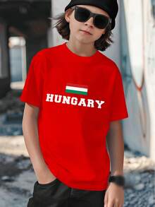 Classic Casual T-Shirt For Boys With Hungarian Flag Graphic | Children's Clothing Ages 5-13, Crew Neck, Regular Sleeve, All Seasons, Slightly Stretchy Fabric - 白色 - 查看 8