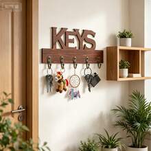 13.7x5.9 Inch Vintage Wall Mounted Key Rack With 5 Metal Hooks Printed With "Keys" Design, Easy To Install Entryway Key Storage Organizer Home Wall Decor - Multicolor - View 2