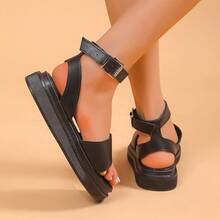 Sandal đế dày màu đen, hở mũi, kiểu dáng casual một quai, thích hợp cho nữ mùa hè. - màu đen - Xem 6
