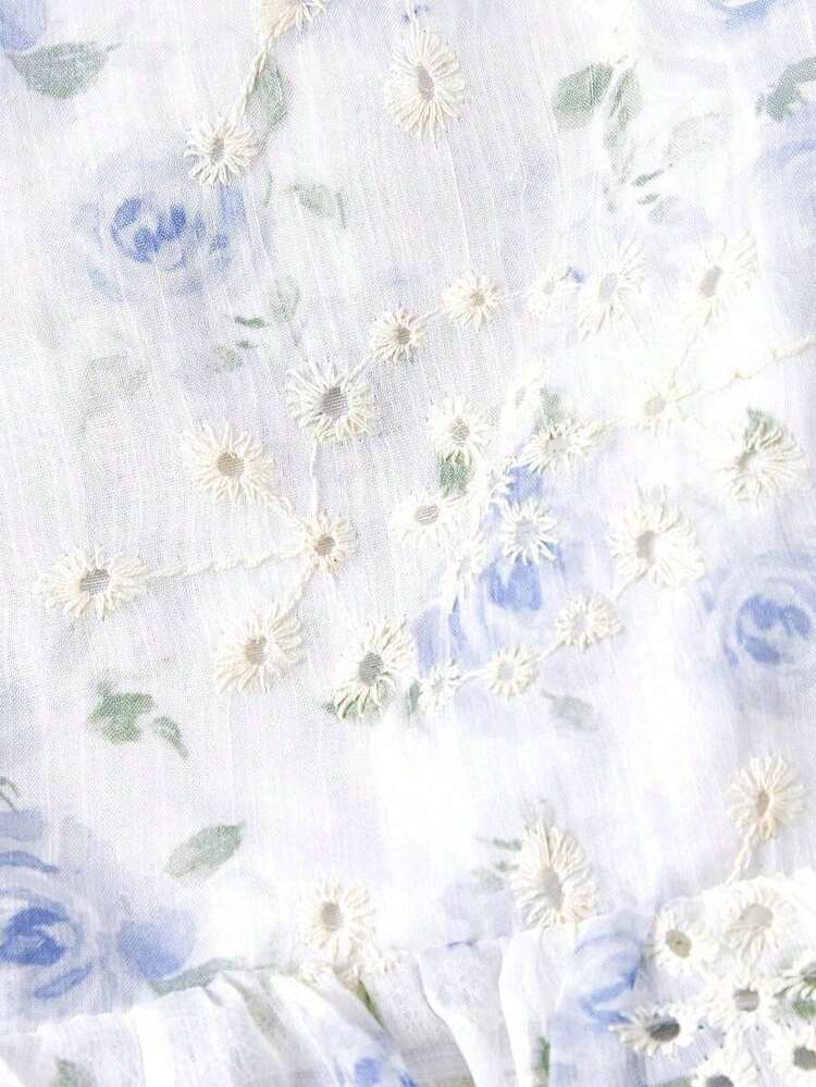 MOD Parte superior de camisola con bordado 3D romántico en rosa, parte superior con lentejuelas, parte superior brillante, elegante, clásica, vintage, romántica, de estilo clásico, cómoda, elegante, para vacaciones de verano y primavera, Día de San Valentín, ceremonias, vacaciones en la playa para mujeres, casual para mujeres, graduación, parte superior estilo babydoll - Azul y blanco - Añade 5
