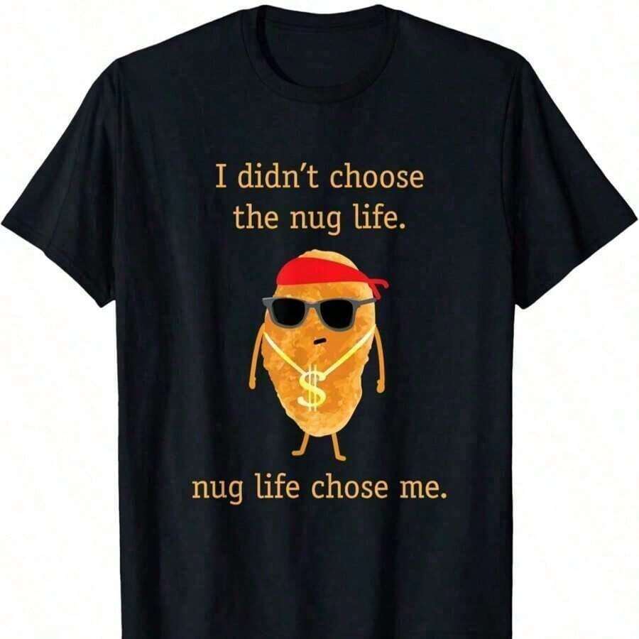 Camiseta divertida de nuggets, Nug Life, camiseta casual de verano para hombres de nuggets de pollo, cómoda - transpirable, suave, ligeramente elástica, camiseta de estilo hip hop callejero 100% algodón para todas las estaciones, individualidad, top unisex, sudadera con capucha de 220g 100% algodón pesado - Negro - Ver 1