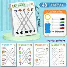 48 Themes Kids Reusable Handwriting Workbook With Pen & Eraser, Preschool Writing Practice Book, Improve Pen Control & Concentration, Great Birthday Gift - Multicolor - View 9