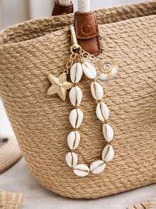 Bohemian Style Shell Keychain Phone Charm, Starfish Bag Pendant, Creative Car Keychain Pendant, Bohemian Style Natural Conch Shell Bag Pendant Keychain, Handmade Woven Summer Beach Accessory Suitable For Handbags, Shopping Bags, Backpacks - Ocean Style Bohemian Style Women's Keychain, Perfect For Vacation, Seaside Style And Daily Use - Multicolor - View 1