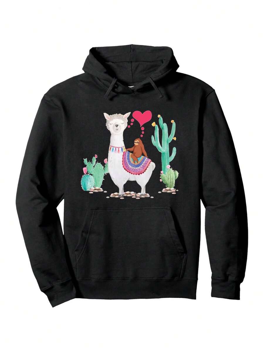 Genießen Sie einen humorvollen Valentinstag mit einem Faultier, das auf einem reitet, als Hoodie.für entspannte Wochenenden im Kanada, ist dieser bequeme schwarze Hoodie für gemütliche Morgen, Wanderabenteuer oder einen Kaffee in der Stadt. - Schwarz - Übersicht 1