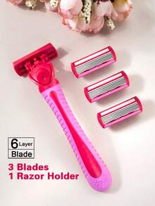 Maquinilla de afeitar manual para mujer con 1 mango y 18 cuchillas de afeitar de acero inoxidable de 6 capas reemplazables - rojo - Ver 14