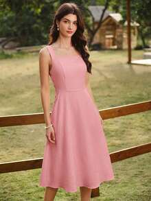 xheVintamour Vestido de mujer elegante y vintage con bolsillos y botones, vestimenta casual para vacaciones de verano, vestidos románticos de verano, vestidos de playa, ropa de los 90, vestidos elegantes de verano, ropa de primavera, vestidos de primavera, vestidos de verano para vacaciones, vestido de playa, vestidos de sol para mujer, vestido azul, vestido de Pascua, ropa de verano para mujer, vestidos para vacacionesxhe - Rosa 2 - Ver 5