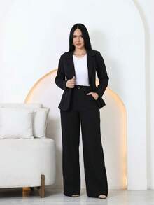 Elegant Blazer And Pants Set In Louis Twill - Black - View 2