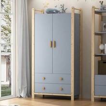Two-Door Wardrobe With Hanging Space And Two Drawers, Ideal For A Bedroom, Living Room, Or Entryway. Made Of Particleboard With A White Frame And Pine Structure. Dimensions: 90 * 45 * 180 Cm. - Baby Blue - View 4