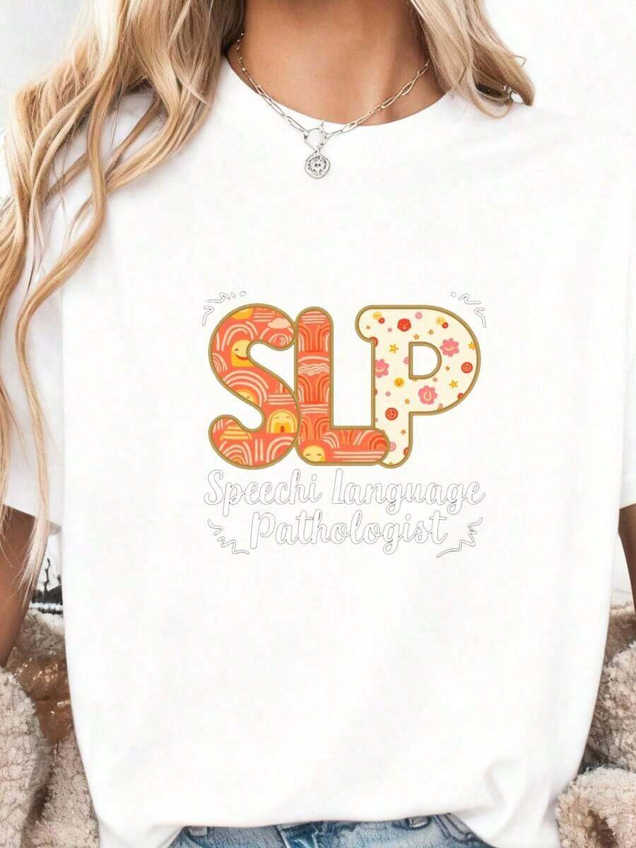 Speech-Language Pathologist (SLP) T-Shirt, Gifts For SLP, Sign Language T-Shirt, Speech-Language Pathologist T-Shirt, Gift For Speech-Language Pathologist, Language Pathology, Pure Cotton SLP T-Shirt - 白色4 - 查看 1