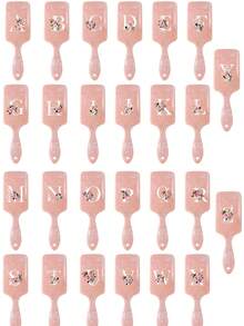 Peine plano de mármol rosa con patrón de letras, peine personalizado con letra, peine multifuncional personalizado, adecuado para uso diario de peinado en el hogar o dormitorio, patrón de mármol rosa, letra A-Z, 1 pieza - Multicolor - Ver 2