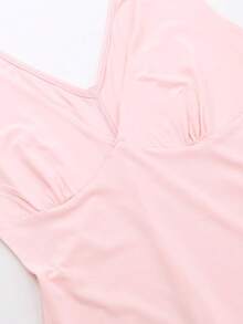 Elegant European-Style V-Neck Slip Dress With Ruffles And Slit, Perfect For Summer Vacation - Pink - View 7