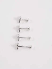 Accesorios para perforación del Body humano - Flor pequeña de plata S925 con incrustación de diamante, perno nasal de rosca con parte superior plana y perno para el hueso nasal - soltero - Ver 3