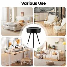 Bedside Table, Round Coffee Table, Modern Outdoor Rattan Tabletop Side Table - Black - View 5