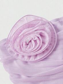 MOD Vestido formal largo morado para mujer, vestido morado envolvente y plisado con flores 3D, para celebraciones de cumpleaños, tardes de té, con cuello de un hombro, Body fruncido con aplicación floral y falda de línea A fluida, vestido de graduación, atuendos de primavera/verano para mujer, vestido de fiesta, atuendos de playa para mujer, vestidos elegantes, vacaciones, vestido de fiesta, vestido retro, vestido formal de jardín, vestido de cena de vacaciones - Morado - Ver 7