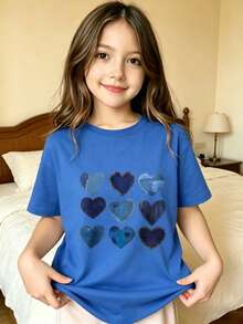 Blue Hearts Pattern Print Design Printed T-Shirt For Kids - Blue - View 8