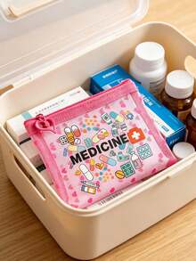 迷你便携网眼药袋，印有“Medicine”（药品）字样图案，小巧便携，可作急救包、露营药袋、日常保健收纳包、化妆包、护肤包，适用于日常/户外/旅行，是注重健康和经常外出人士的必备之选，也是必备的医疗配件。 - 彩色 - 查看 1