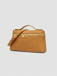 1 pieza Bolso cruzado cuadrado de PU con textura de piedra de unicolor, adecuado para el uso diario de moda de las mujeres, salidas, compras, fiestas, bolso elegante de mujer, bolso de mujer - Mostaza Amarilla - Ver 3