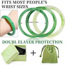 3 Pcs Natural Jade Bangle Bracelet For Women, Good Luck Bangle Wealth Healing Bracelet For Mother Grandmother, Christmas Birthday - 淺綠色 - 查看 2
