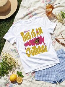 No es un conjunto, los pantalones son solo para referencia de combinación. Camiseta de manga corta con cuello redondo y estampado para mujer. Perfecto para citas, desplazamientos diarios y salidas informales. Diseño clásico minimalista de cuello redondo, fácil de combinar y adecuado para todas las formas corporales. - Blanco - Ver 8