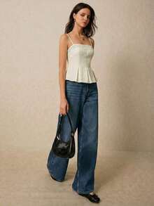 Top de cami con detalle bordado y volante de tirantes finos - Ideal para un verano elegante y con estilo, Blusas de mujer con volante, Blusas de tirantes finos, Blusas de verano lindas, Bordadas, Ropa casual y elegante - Albaricoque - Ver 6