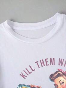 Women's Comfortable Loose-Fitting Everyday Tops, Satirical Housewife T-Shirts In Comfortable Colors, Vintage Women's T-Shirts With Funny Patterns, Satirical T-Shirts, Satirical Gift, Art Poster For Her, Suitable For Daily Leisure, Vacation, Playtime, Ideal As A Gift, Summer White. - 2 - View 5