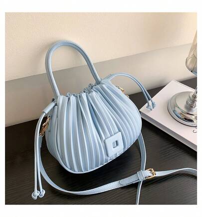 Pleated Pocket Bag Women's Bag 2024 New Cross-Border Drawstring Bucket Portable Fashion  Texture One-Shoulder Messenger