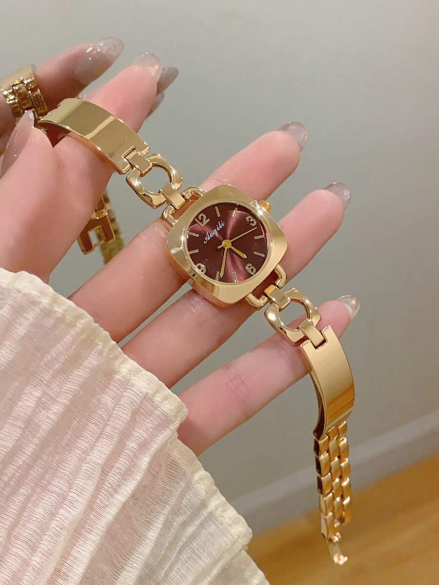 1 件女士金色椭圆形石英表，优雅时尚，适合日常佩戴、生日、毕业礼物、休闲聚会和派对。 - 金色 - 查看 1