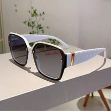 1 pieza Gafas de mujer con patrón de diamantes populares, decoración incrustada de moda, diseño blanco versátil, adecuado para uso diario - Multicolor - Ver 6