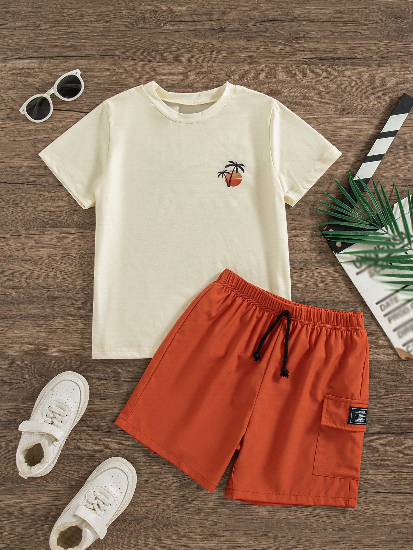 2 pièces/Set Top à manches courtes imprimé et short décontracté pour garçons, tenue d'été 4