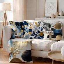 4pcs/Set Geometric Abstract Leaf Pattern Pillow Cover, Single-Sided Printed Cushion Cover, Suitable For Living Room, Bedroom, Home Decor, All Seasons - Multicolor - View 2