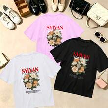 Choose One Of The Three Sets Women's T-Shirt Retro Vintage Floral Portrait 100% Cotton Oversized Soft Breathable Casual Crewneck Short Sleeve Top Summer Vibes Aesthetic Streetwear - 白色 - 查看 6