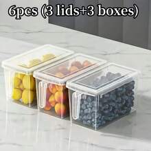 3pcs Refrigerator Storage Boxes With Handles, Prevent Food Expiration And Waste, Suitable For Refrigerator Kitchen Vegetables, Fruits, Grains, Meats, Greens, Beverage Organizer Food Storage Boxes, Durable PRT Material Handles, Easy To Move In Various Refrigerator Compartments, Keep Refrigerator Storage Organized Food Organization Containers - Transparent - View 8