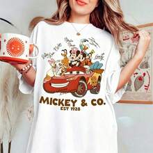 Vintage Mickey And Co Shirt, Disney Mickey Lightning Mcqueen Tee, Disney Family Trip Matching Tee, Disneyland Vacation Shirt,  Cars Tee Disney Oversized T-Shirt - trắng - Xem 1