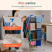 Avilia Stendibiancheria in Acciaio 61x44x138cm – Verticale, 4 Ganci e Pieghevole - Bianco - Visualizzare 3
