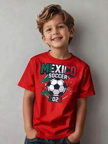 Mexico Football 2026 Graphic Soccer Jersey For Boys, Casual Sportswear, Children's Clothing For Ages 5-13, Everyday Outfit - 灰色 - 查看 1