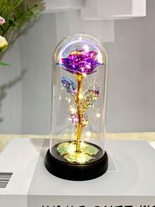 1pc Glass Dome Illuminated Rose Flower, Artificial Rose Flower, Multicolor Plastic Simulation Flower, Suitable For Women's Gift, Mother's Birthday Gift, Thanksgiving, Valentine's Day - Multicolor - View 14
