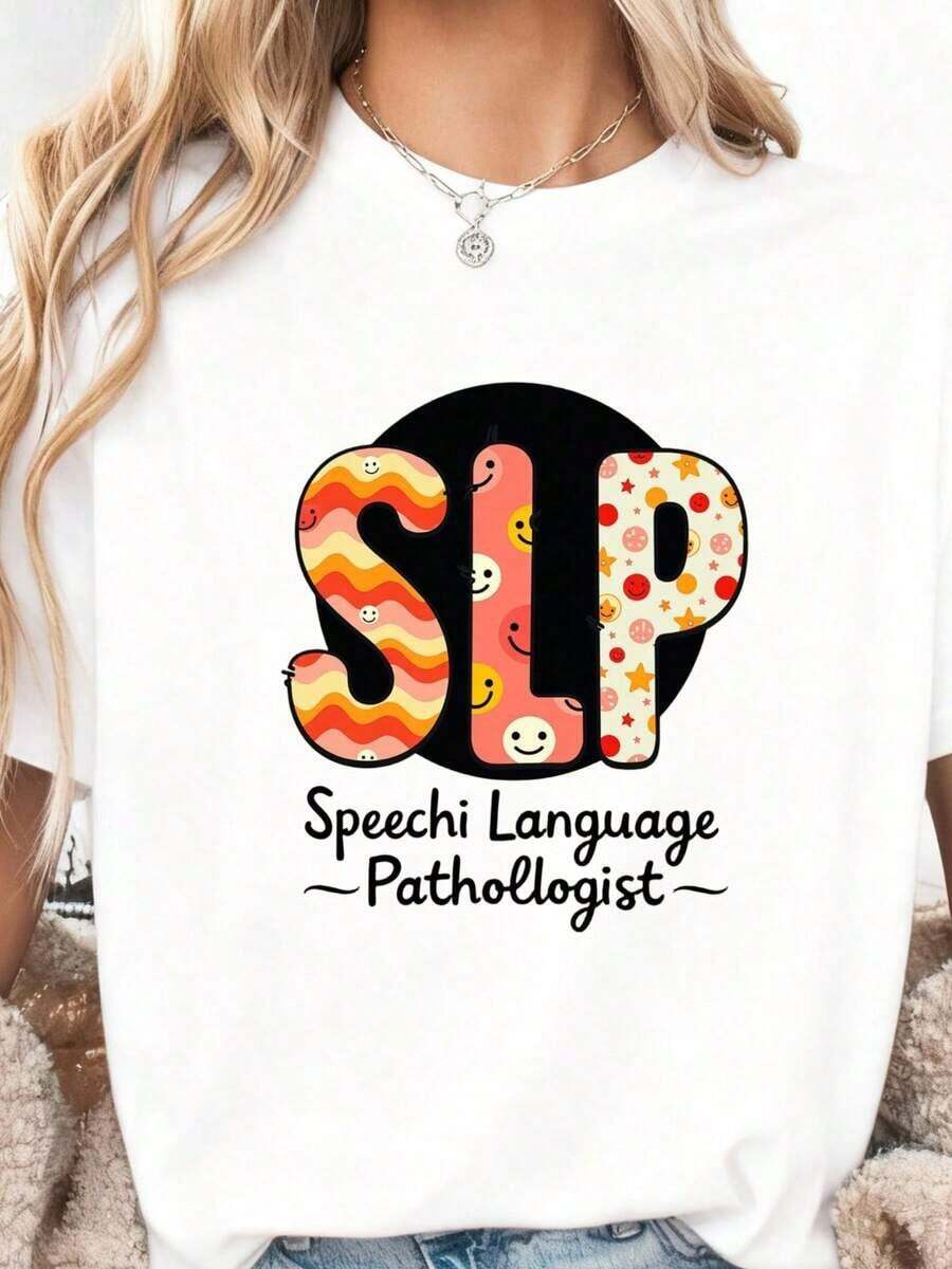 Speech-Language Pathologist (SLP) T-Shirt, Gifts For SLP, Sign Language T-Shirt, Speech-Language Pathologist T-Shirt, Gift For Speech-Language Pathologist, Language Pathology, Pure Cotton SLP T-Shirt - 白色1 - 查看 1