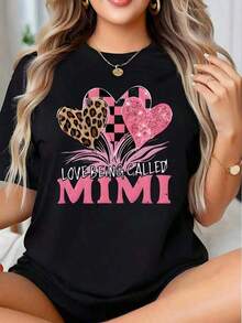 New Summer Arrival: "I Love Being Mimi" Heart Print Graphic T-Shirt For Grandmothers, Mother's Day Gift, Casual Women's Top, Ideal For Summer. - 黑色 - 查看 7