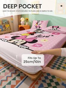 South Life 1件裝 Disney 米奇與米妮印花包床單（不含枕套），親膚床墊保護套，可愛卡通床上用品，柔軟透氣床墊套，適用於單人/單人加大/雙人/加大/特大號床，可機洗 - 彩色 - 查看 6