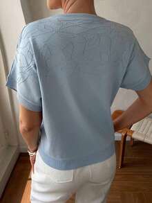 Blusa de punto con mangas de murciélago y adornos de strass para mujeres de mediana edad y mayores - Azul - Ver 6