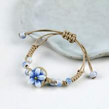 1pc Handmade Ceramic Floral Bracelet, Adjustable Design, Summer Ocean Blue Color - Blue - View 2