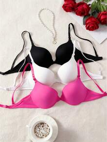 3pcs Front Closure Sexy Backless Push-Up Bra - Multicolor - View 3