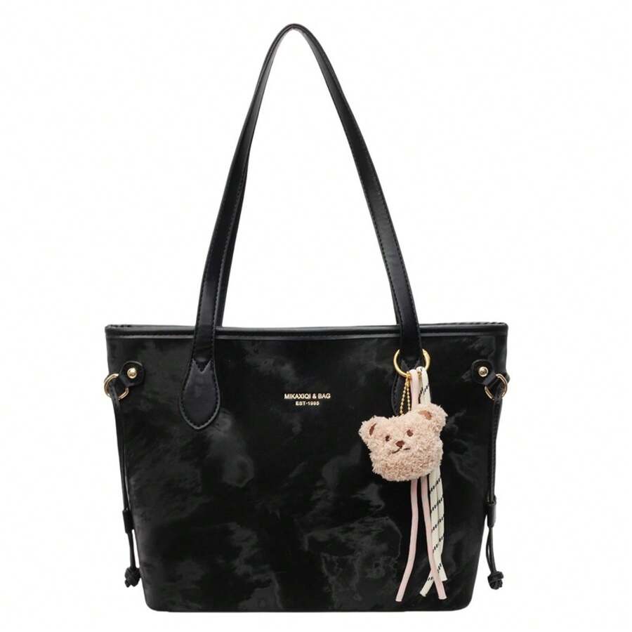 Korean Version Of The Simple Temperament Large-Capacity Commuter Shoulder Bag Women's Fashion High-End Sense Of Small Fresh And Versatile Underarm Tote Bag - Black With Bear Head Knot - View 1