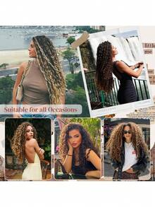 Extensiones de clip de cabello rizado de fibra sintética marrón, 9 piezas de doble capa, juego de paquetes de cabello rizado de fibra sintética resistente al calor para cabeza completa - Multicolor - Ver 9