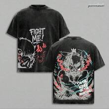 Hashibira Men's Graphic Tees I Am The King Of The Mountain, Acid Washed Cotton Castle Design T-Shirt, Soft Casual Sleeve Style Clothing, Gift For Fans. - 黑色 - 查看 5