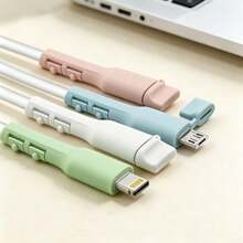 Set de 4 protectores de cable de carga todo en uno, organizador de cables anti-rotura, funda para cables de datos, compatible con laptops, tabletas y teléfonos con USB-C - 4 unidades, color aleatorio - Ver 4