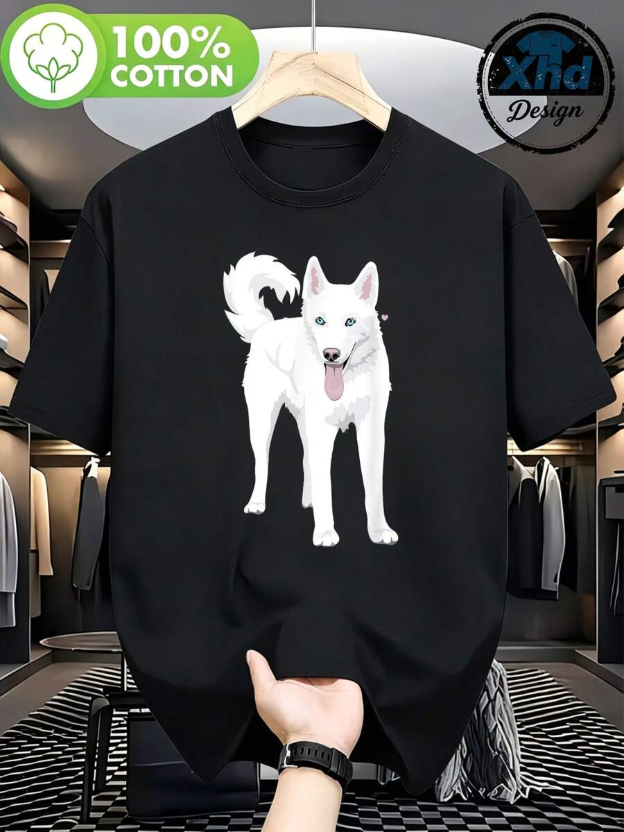Camiseta para hombre Perro Blanco en Posición de Pie Cómodo y versátil Casual al aire libre de manga corta - Negro - Ver 1